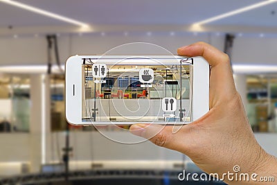 Application of Augmented Reality or AR for Navigation Concept in Stock Photo