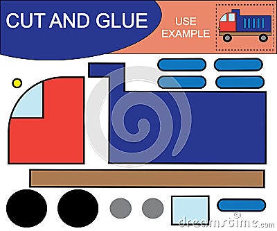 Application. Cut and glue image of dump truck. Educational game for children Vector Illustration