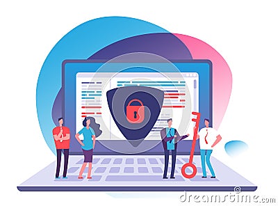 Application data protection. Exposed access code security, website and internet safety and online privacy vector concept Vector Illustration