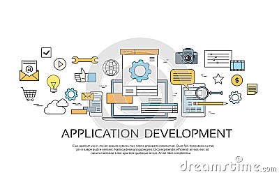 Application Development Create Design Site Programming Coding Set Icon Collection Vector Illustration