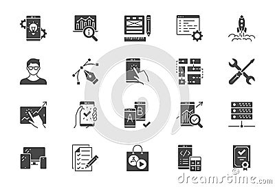 Application development flat icons. Vector illustration included icon as mobile software, app ux prototyping, data Vector Illustration