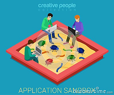 Application development sandbox debug flat 3d isometric vector Vector Illustration