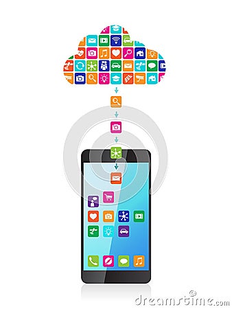The application downloaded and installed to smartphone from the cloud Vector Illustration