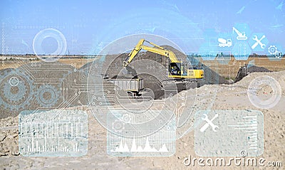 Application of future technologies for data analysis via the global Internet and full automation of road construction without the Stock Photo