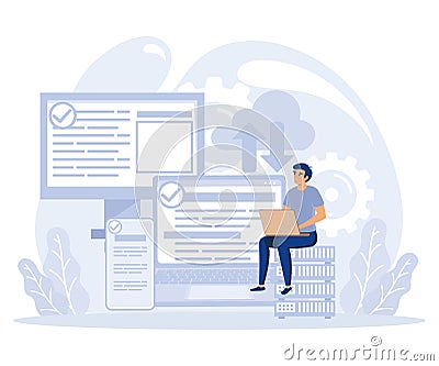 Application service concept, SaaS technology, packaged software, decentralized application, cloud computing, software licensing, Vector Illustration