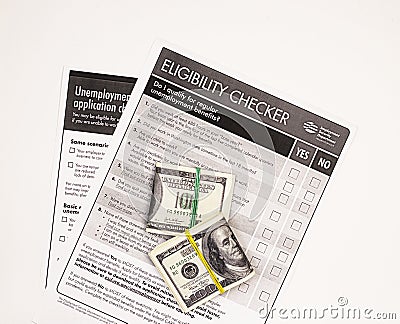 Application for unemployment benefits with money Editorial Stock Photo