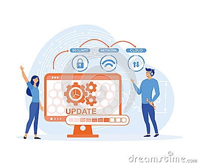The application and web development team ensures the system updates regularly over time. Vector Illustration