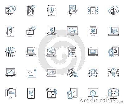Applications line icons collection. Installations, Programs, Utilities, Tools, Software, Interfaces, Features vector and Vector Illustration