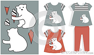 Applique white bear and ice cream Vector Illustration