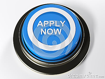 Apply Now blue push button - 3D rendering Cartoon Illustration