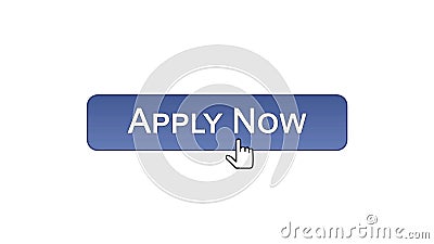 Apply now web interface button clicked mouse cursor, violet color, employment Stock Photo