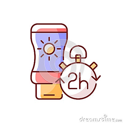 Apply sunscreen every 2 hours RGB color icon Vector Illustration