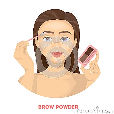 Applying brow powder. Vector Illustration