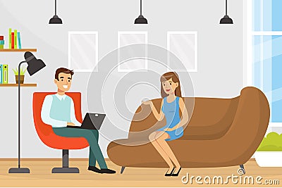 Appointment with Psychologist with Woman Having Individual Therapy Vector Illustration Vector Illustration