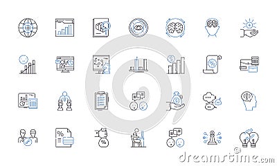 Appraise and scrutinize line icons collection. Evaluate, Inspect, Gauge, Assess, Survey, Examine, Analyze vector and Vector Illustration