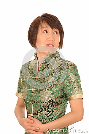 Apprehensive Asian woman Stock Photo