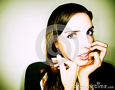 Apprehensive Young Woman Stock Photo