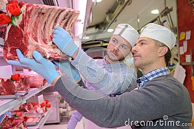 Apprentice of a butcher Stock Photo