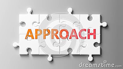 Approach complex like a puzzle - pictured as word Approach on a puzzle pieces to show that Approach can be difficult and needs Cartoon Illustration