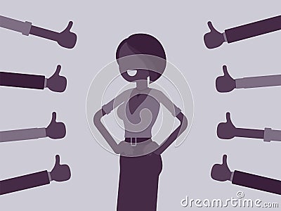 Approbation, commendation and praise, thumbs approving happy woman Vector Illustration