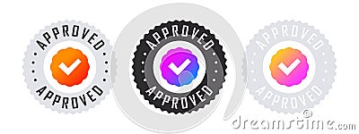 Approval check mark. Confirmation badges. Verification checkbox icons. Vector illustration Cartoon Illustration