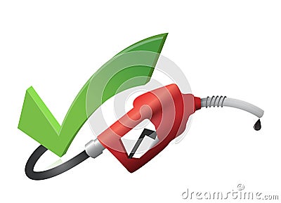 Approval check mark with a gas pump nozzle Cartoon Illustration