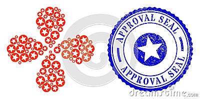 Approval Seal Grunge Seal and Rounded Star Swirl Abstract Flower Stock Photo