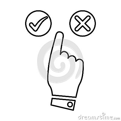 Approve, delete, right, click outline icon. Line art sketch Vector Illustration