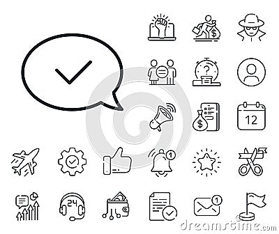 Approve line icon. Accepted or confirmed sign. Salaryman, gender equality and alert bell. Vector Vector Illustration