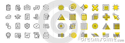 Approve line icons. Set of Check List, Certificate and Award medal. Design elements. Vector Stock Photo