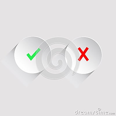 Approve and Reject Icons, Vector right and wrong check mark. Stock Photo