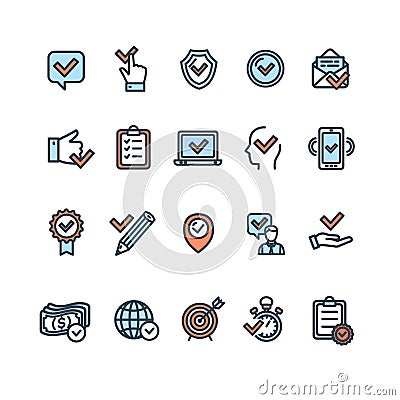 Approve Related Sign Color Thin Line Icon Set. Vector Vector Illustration