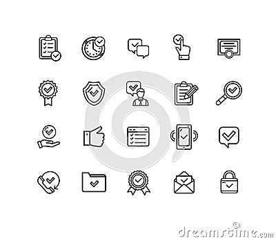 Approve Sign Thin Line Icon Set. Vector Vector Illustration