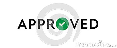 Approve sign. Vector modern color illustration. Horizontal text with green checkmark and text isolated on white background. Design Vector Illustration