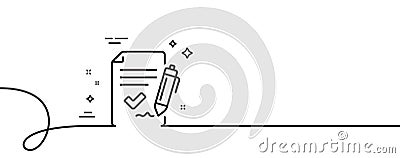 Approved agreement line icon. Sign document symbol. Continuous line with curl. Vector Stock Photo