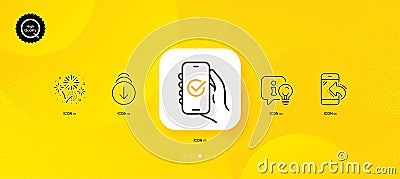 Approved app, Lamp and Fireworks minimal line icons. For web application, printing. Vector Vector Illustration