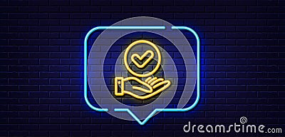 Approved checkbox line icon. Accepted sign. Neon light speech bubble. Vector Vector Illustration