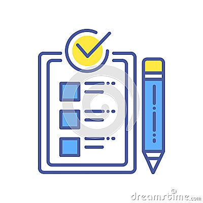 Approved checklist color line icon. Check mark list, office organization briefings or questionnaire checkbox concept Vector Illustration