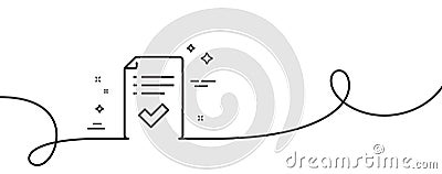 Approved checklist line icon. Accepted or confirmed sign. Continuous line with curl. Vector Vector Illustration