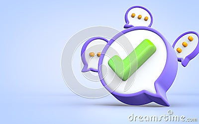 Approved Checkmark box and Social media message. Chat background Stock Photo