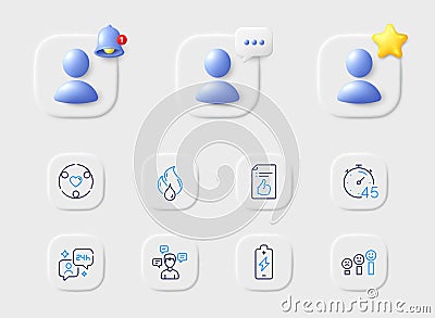 Approved document, Battery charging and Flammable fuel line icons. For web app, printing. Vector Vector Illustration