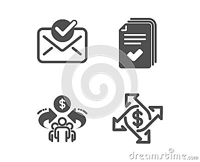 Approved mail, Sharing economy and Handout icons. Payment exchange sign. Vector Vector Illustration