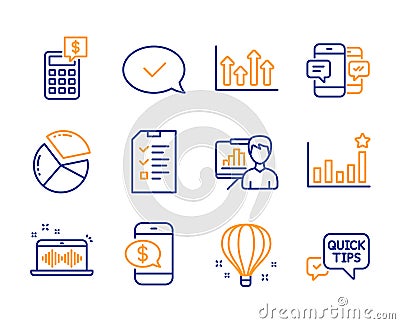 Approved message, Efficacy and Presentation board icons set. Vector Vector Illustration