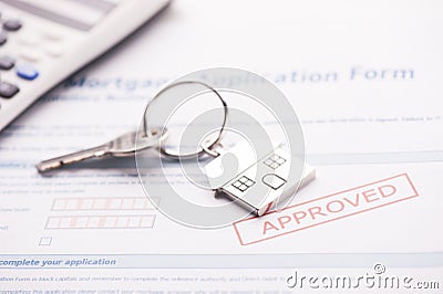 Approved mortgage loan agreement application Stock Photo