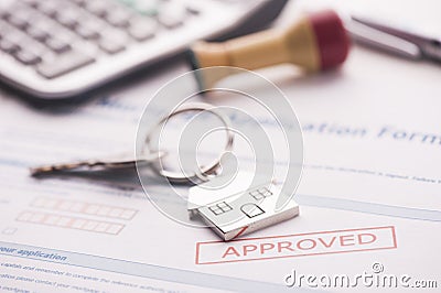 Approved mortgage loan agreement application Stock Photo