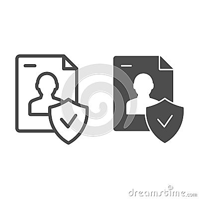 Approved personal document line and glyph icon. Checked identity vector illustration isolated on white. Paper outline Vector Illustration