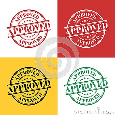 Approved, round vector icon, transparent in four colors Stock Photo