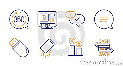 Approved, Smartphone broken and Usb stick icons set. Ab testing, 360 degrees and Bitcoin atm signs. Vector Vector Illustration