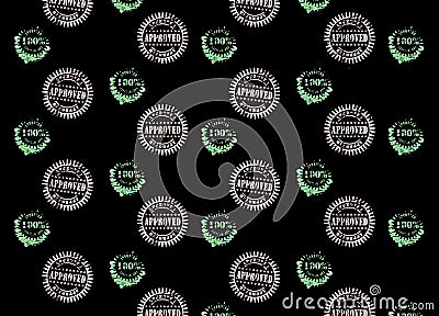 Approved stamps seamless pattern on dark background. Stock Photo