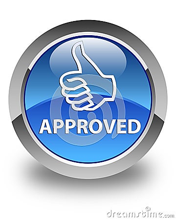 Approved (thumbs up icon) glossy blue round button Cartoon Illustration